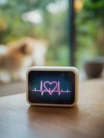 Modern Digital Heart Monitor Displaying Animal Heart Rate With Blurred Background in a Veterinary Setting photo