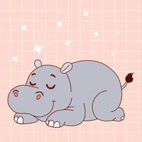 Cartoon illustration of a cute sleeping hippo in a relaxed pose with eyes closed and a peaceful, gentle expression vector