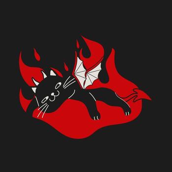 Flaming Devil Cat Character in Dark Fantasy Style vector