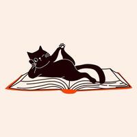 Adorable Black Cat Resting on Book vector
