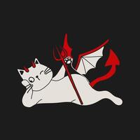 Mischievous Demon Cat with Horns and Wings vector