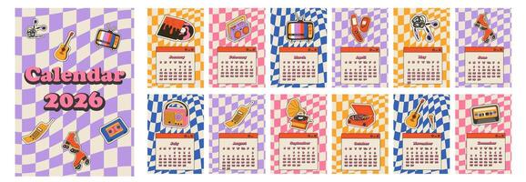 2026 colorful illustrated calendar vector