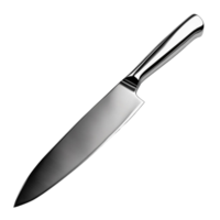 Shiny steel chef knife with polished handle isolated on transparent background png