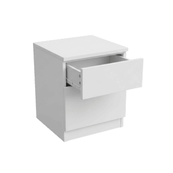 moderno branco dois gaveta de cabeceira mesa com aberto gaveta isolado em transparente fundo png