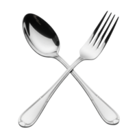 Elegant silver spoon and fork crossed isolated on transparent background png