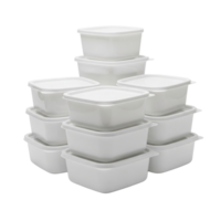 Stack of white square food storage containers isolated on transparent background png