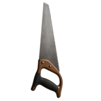 Close up of a hand saw with a textured grip isolated on transparent background png