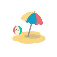 Colorful umbrella on the beach sand with cute ball rolling around animated design illustration video