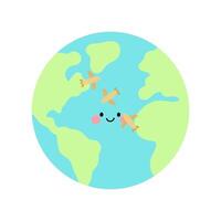 earth globe with little planes flying animated white background isolated design illustration video