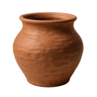 Rustic terracotta clay pot with wide opening isolated on transparent background png
