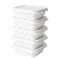 Stack of white square food containers isolated on transparent background png