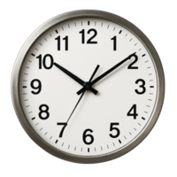 Modern metal framed analog clock with black hands isolated on transparent background png