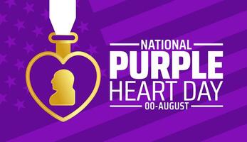 purple heart day background, banner or poster design template. observed every year in August. Holiday concept. Use to any Template, card, poster, placard, template vector