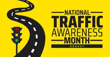 National Traffic Awareness Month background, banner or poster design template. observed every year in August. Holiday concept. Use to any Template, card, poster, placard, template vector