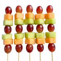 Fresh fruit skewers with grapes cantaloupe and honeydew isolated on transparent background png
