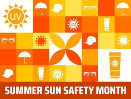 summer sun safety month Geometric shape pattern background, banner or poster design template. observed every year in August. Holiday concept. Use to any Template, card, poster, placard, template. vector