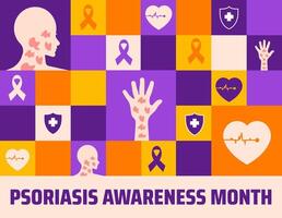 Psoriasis Awareness Month Geometric shape pattern background, banner or poster design template. observed every year in August. Holiday concept. Use to any Template, card, poster, placard, template vector