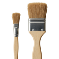 Two paint brushes with wooden handles and natural bristles isolated on transparent background png