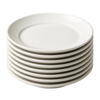 Stack of white ceramic dinner plates isolated on transparent background png