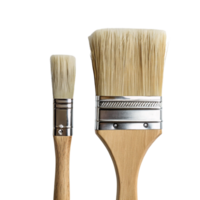 Two paint brushes with wooden handles and metal ferrules isolated on transparent background png