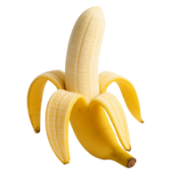 Partially peeled ripe yellow banana on transparent background png