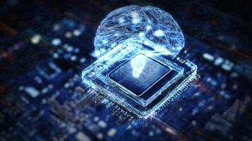 Artificial intelligence hologram processing data on microchip video