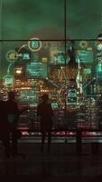 Digital brain displays a blueprint to a team. video