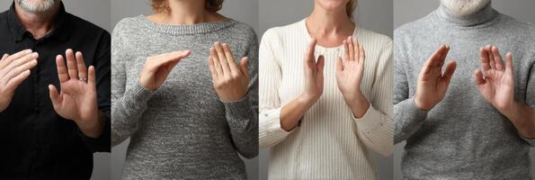 Engaged Individuals Communicate Using Sign Language in Soft Neutral Tones photo