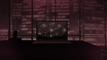 Infographic of the AI functionality structure displayed on a laptop screen video