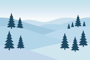 Tranquil Winter Landscape with Silhouetted Evergreen Trees vector