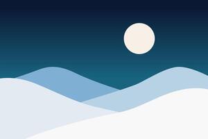 Serene Winter Landscape with Moon and Gentle Snowy Hills vector