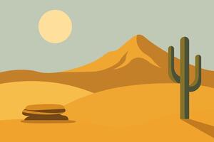 Serene Desert Landscape with Cactus and Distant Mountain Peaks vector