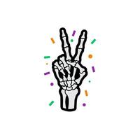 Skeleton Hand Making a Peace Sign with Colorful Confetti Background vector