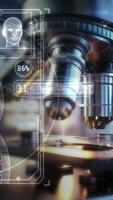 Modern microscope analyzing DNA structure in a medical laboratory video