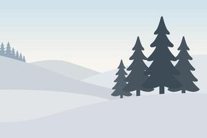 Tranquil winter landscape with evergreen trees and gentle hills vector
