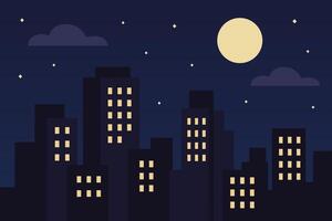 Nighttime Urban Skyline with Moonlight and Starry Sky vector