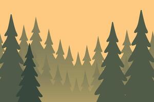 Serene Evergreen Forest Silhouette Against Vibrant Sunset Sky vector