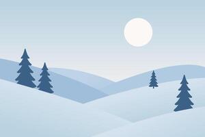 Serene Winter Landscape with Snow-Covered Hills and Evergreen Trees vector