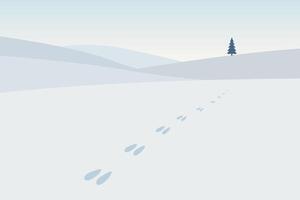 Tranquil Winter Landscape with Footprints in Fresh Snow and Tree vector