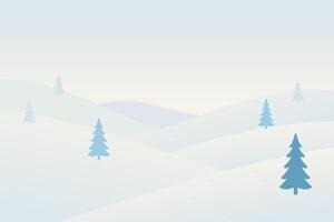 Serene Winter Landscape with Soft Snow and Gentle Blue Pines vector