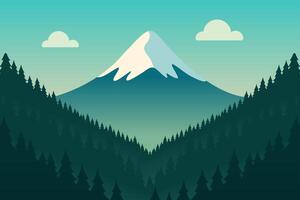 Majestic Mountain Landscape with Snowy Peak and Green Forests vector