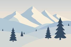 Serene Mountain Landscape with Pine Trees in Minimalist Style vector