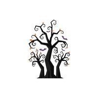Spooky Trees with Twisted Branches and Halloween Bats vector