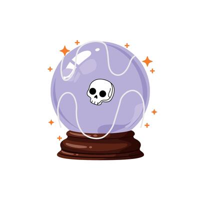 Crystal Ball with Skull Design and Magical Sparkles Fantasy Theme