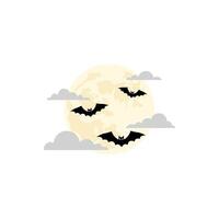 Full Moon with Clouds and Bats Silhouetted in Night Sky vector