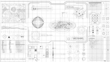 Animated high-tech interface with navigation and surveillance data video