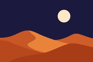 Serene Desert Landscape at Night with Full Moon Illuminating Sand vector