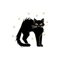 Black Cat Arching Its Back with Striking Yellow Eyes and Whiskers vector