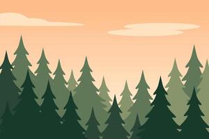 Tranquil Forest Landscape at Dusk with Soft Orange Sky and Trees vector