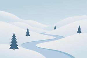Serene Winter Landscape with Snowy Hills and Pine Trees vector